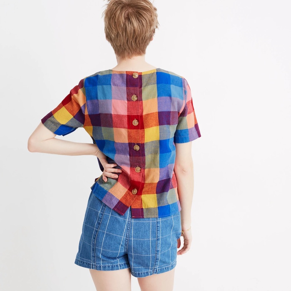 Boxy Button-Back Top in Oversized Gingham Check (XS)